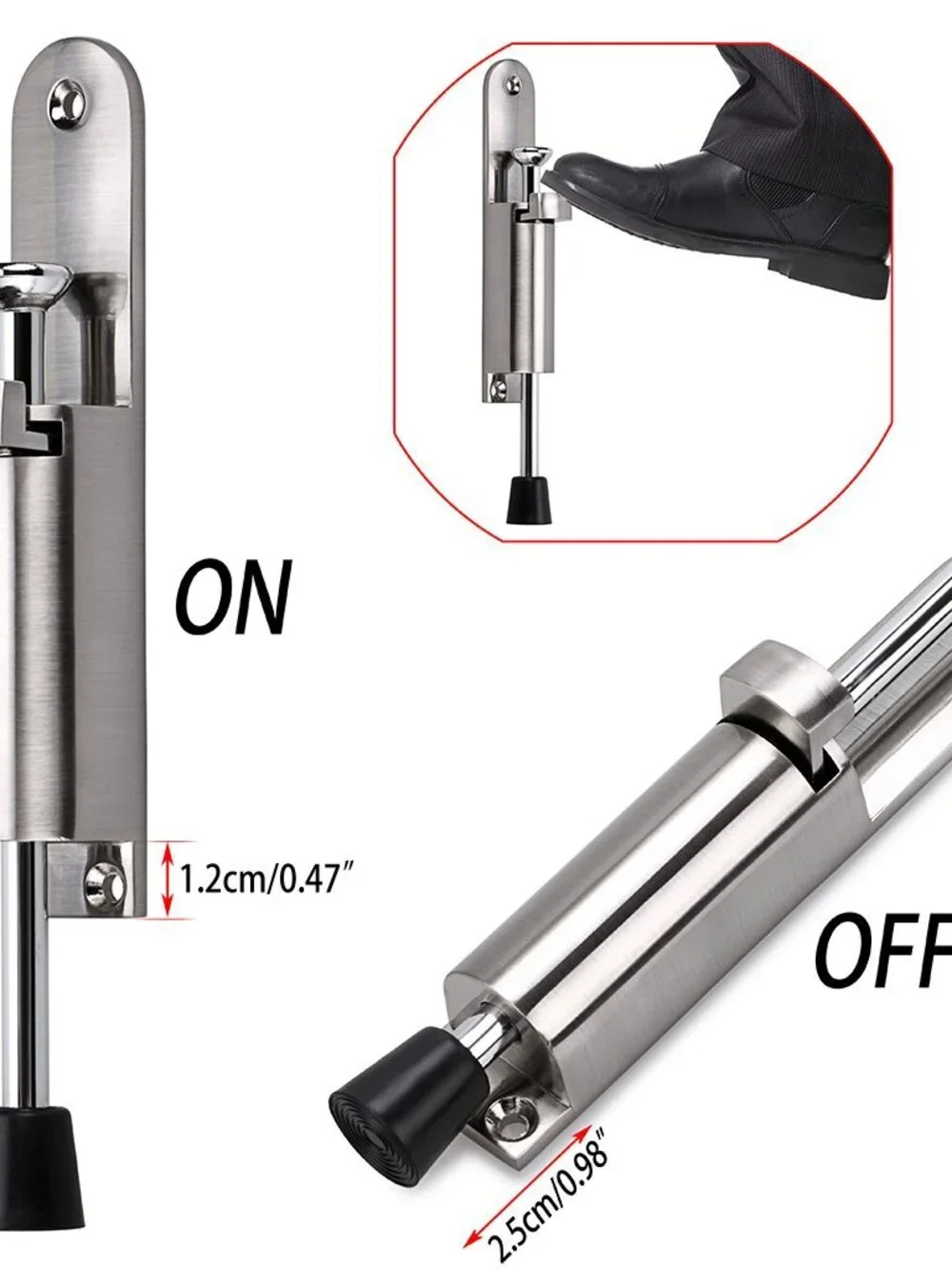 Sumnacon Kickdown Door Stop - Stainless Steel Easy Step Door Stopper, Spring Loa